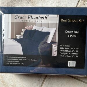 Luxury Linens Navy Blue Bed Sheet Set - Queen Size